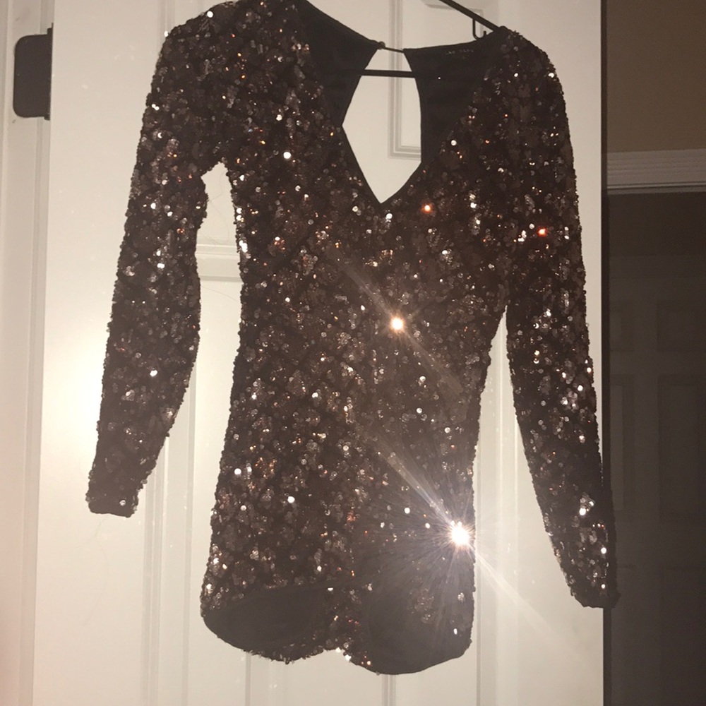 Black and Rose Gold Sequin Romper